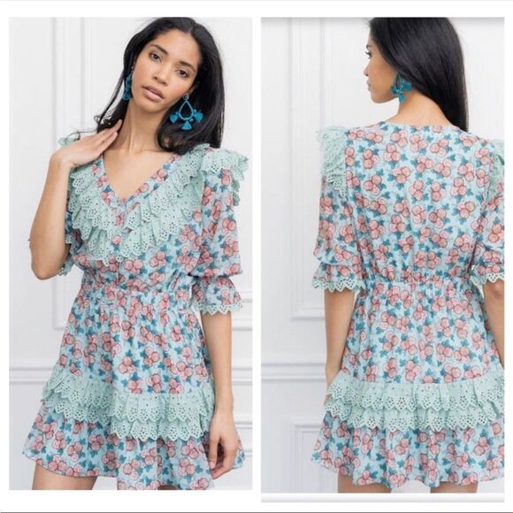 THE SHIRT BY ROCHELLE BEHRENS | Nicky Mint Floral Eyelet Lace Dress Women’s L - Picture 1 of 11